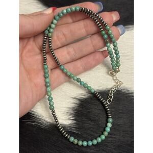 Native American Sterling Silver Saucer Turquoise Navajo Pearl Necklace 18-20”